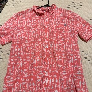 Huk Coral Shirt with White Patterns